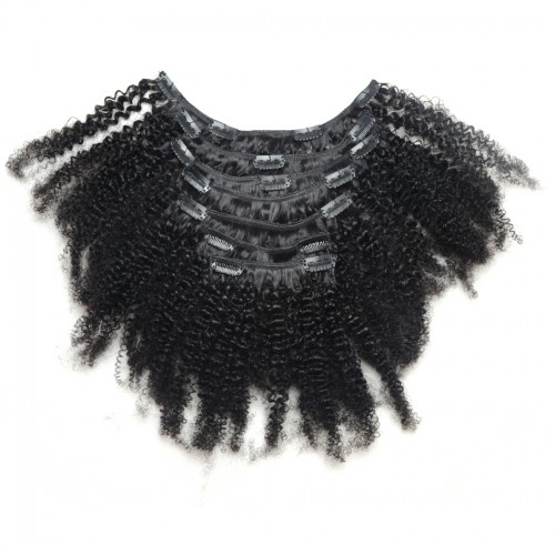 Afro Kinky Nappy Clip in Hair Extensions for Black Women Real Brazilian Virgin Human Hair Clip Ins Natural Color 7pcs/set